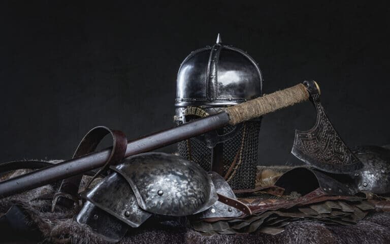 Mediaval armor suit knight with an axe