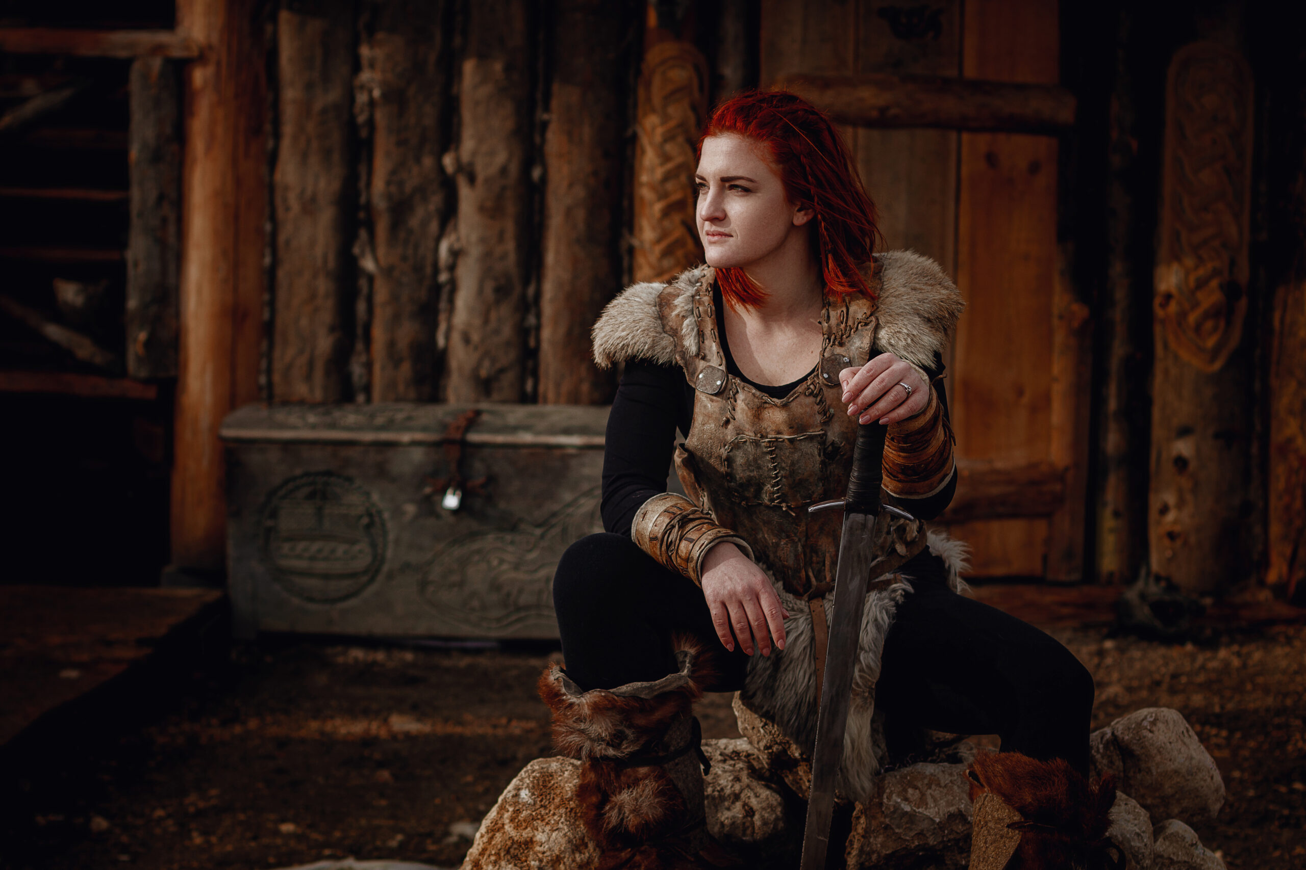 Viking girl. Reconstruction of a medieval scene